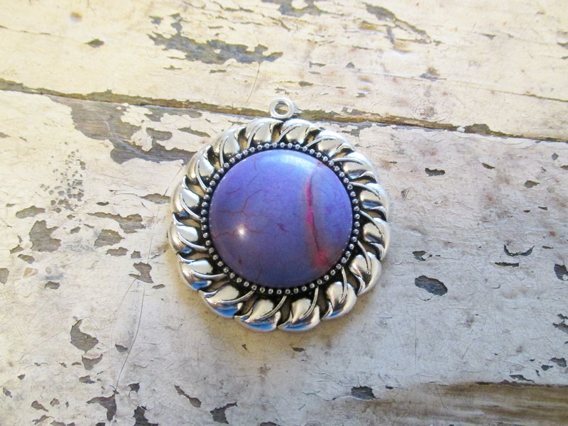 (image for) Purple stone antique silver pendant #HU14-49
